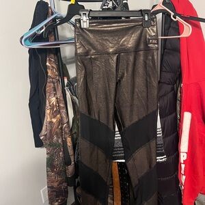 PINK Victoria's Secret Shimmer Leggings - Black and Gold